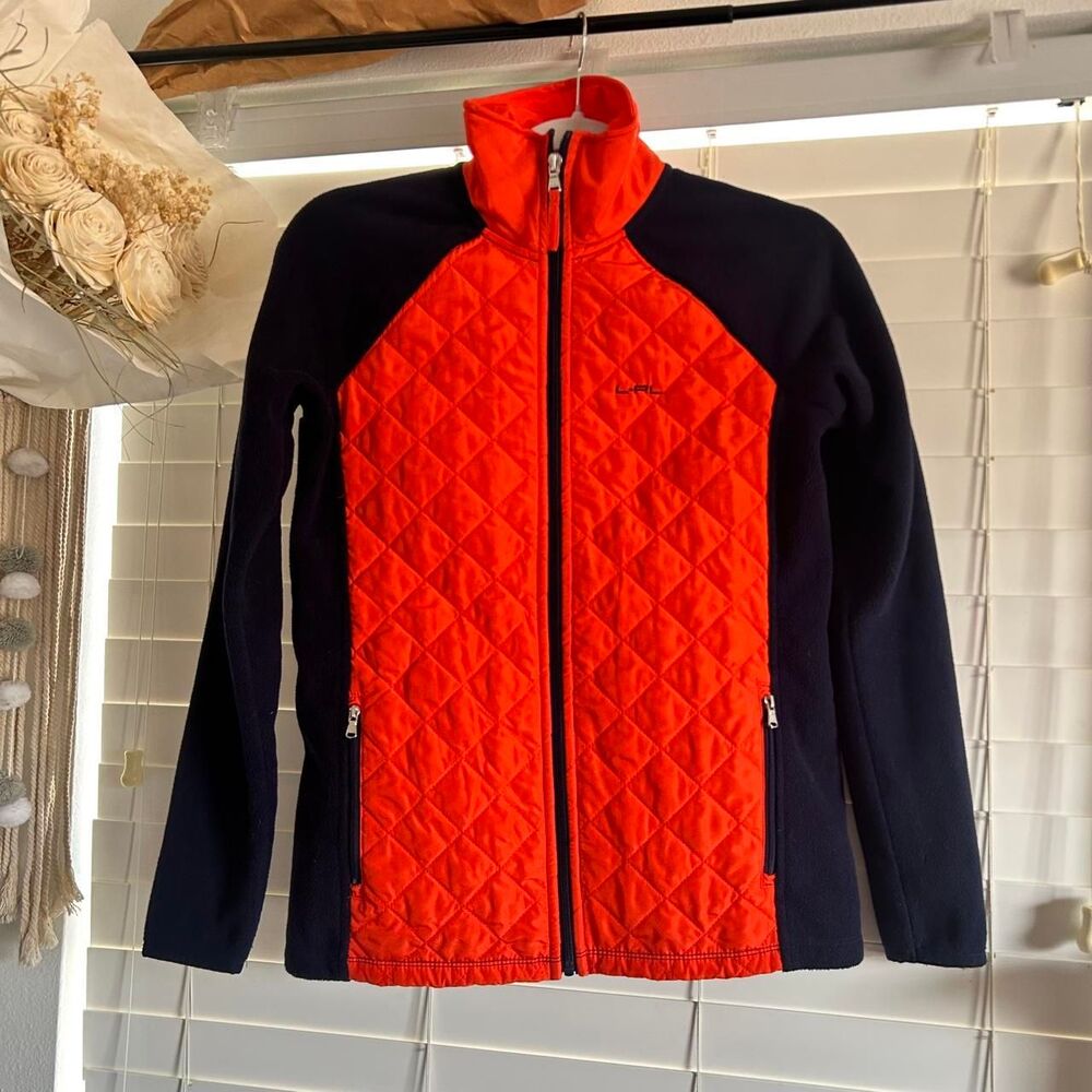 Lauren Ralph Lauren Orange Navy Quilted Fleece Jacket XS vintage